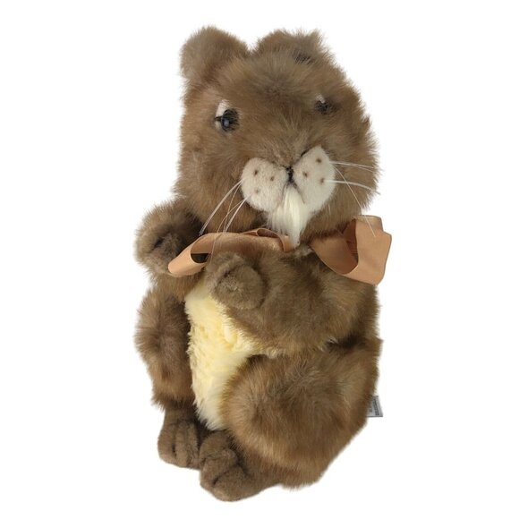 Dakin Brown Real Bunny Sitting Vintage Easter Plush Stuffed Animal Bow 12" - Picture 1 of 15